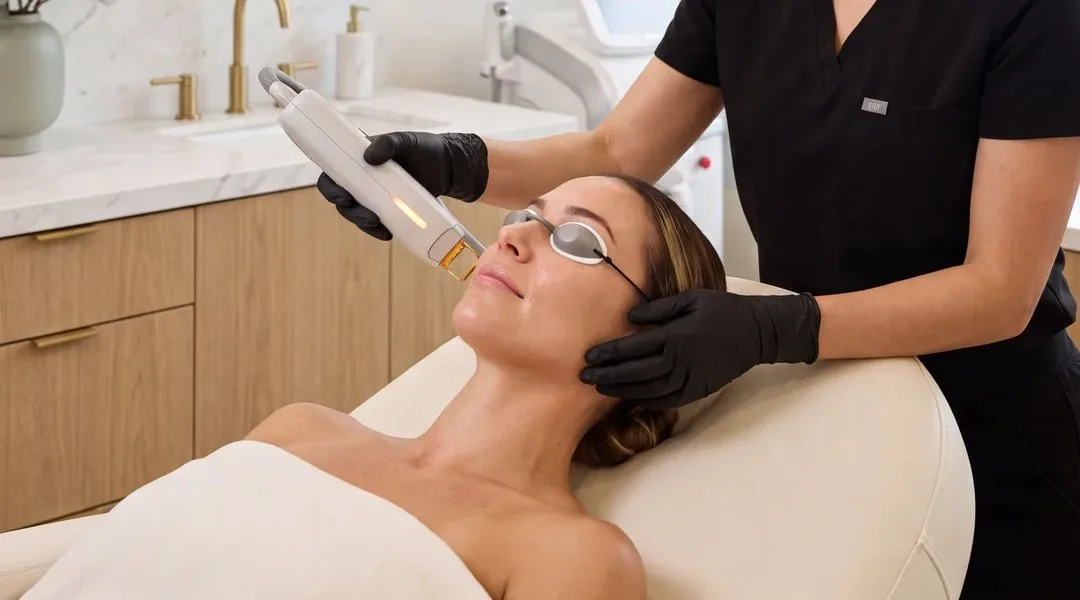 Sciton laser treatment in progress at The Aesthetic Company, Canton, Michigan